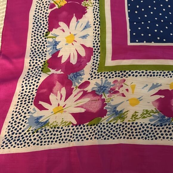 Vintage silk Floral Pink and Blue Women's Scarf - Picture 6 of 6